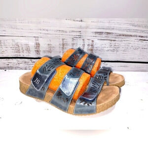Josef Siebel Sandals in Shimmer Blue size 6-6.5/37 Leather Strappy Footbed Comfy